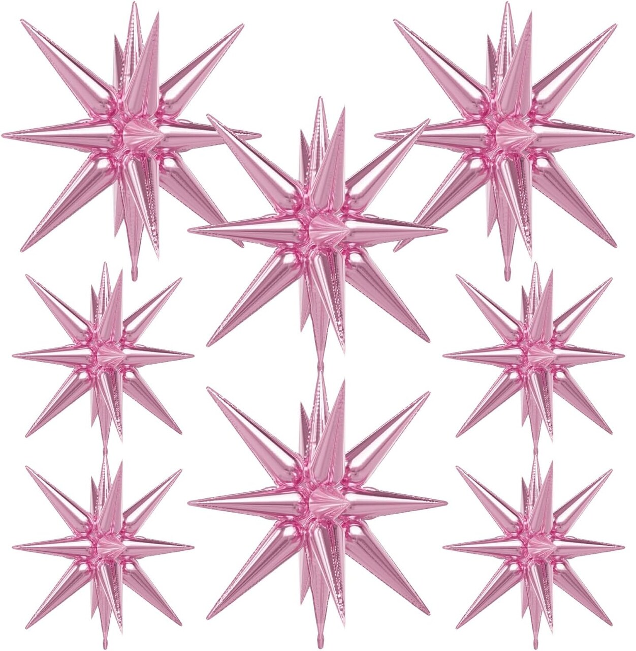 8 Pcs Pink Foil Balloons One-Piece 14-pointed Spiky Starburst Balloon(pink)